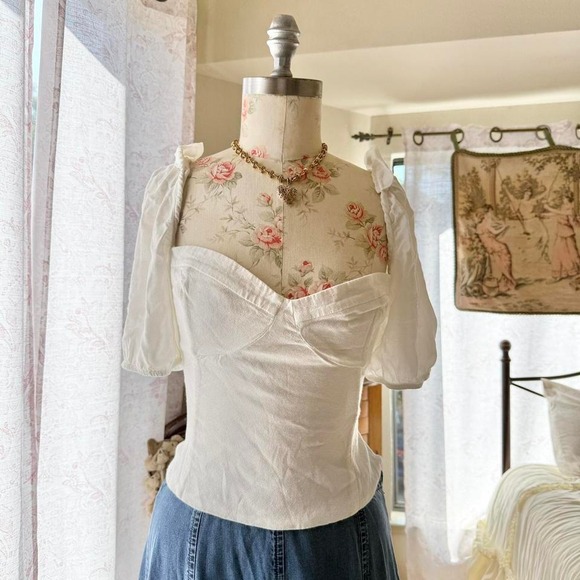 wilfred white cottagecore puff sleeve top womens large - Picture 2 of 6